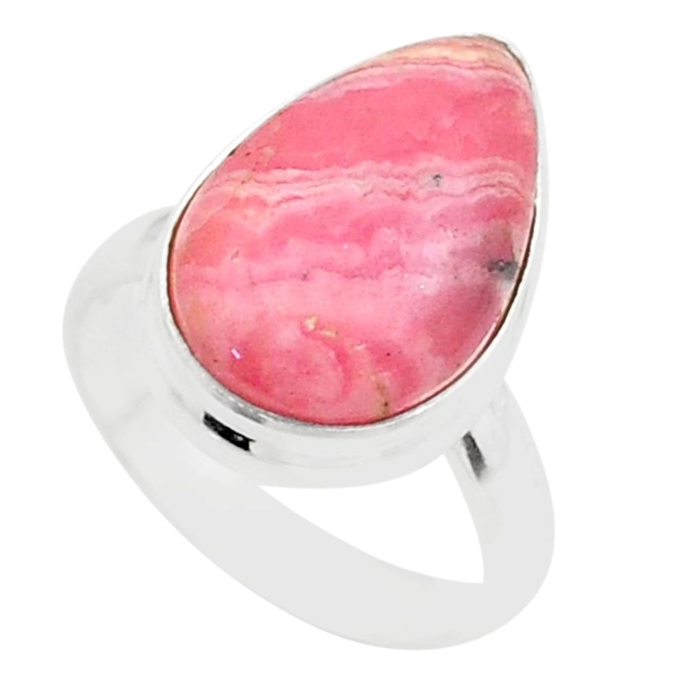 8.42cts solitaire pink rhodochrosite inca rose pear silver ring size 6 t59256