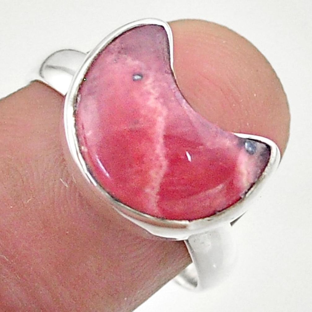 5.23cts solitaire pink rhodochrosite inca rose silver moon ring size 8 t47740