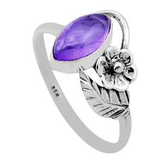 2.36cts solitaire purple amethyst 925 silver flower with leaf ring size 8 n45455