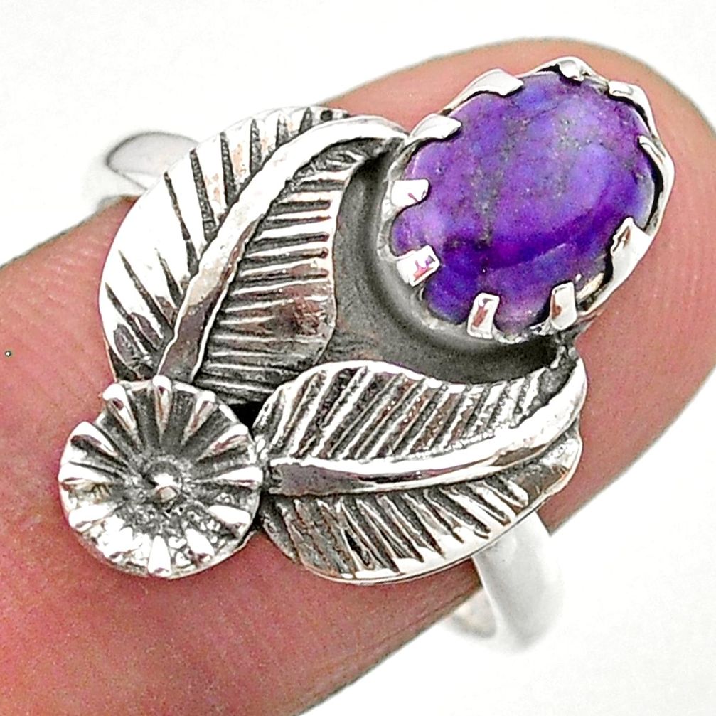 2.68cts solitaire purple copper turquoise 925 silver flower ring size 8 t25202