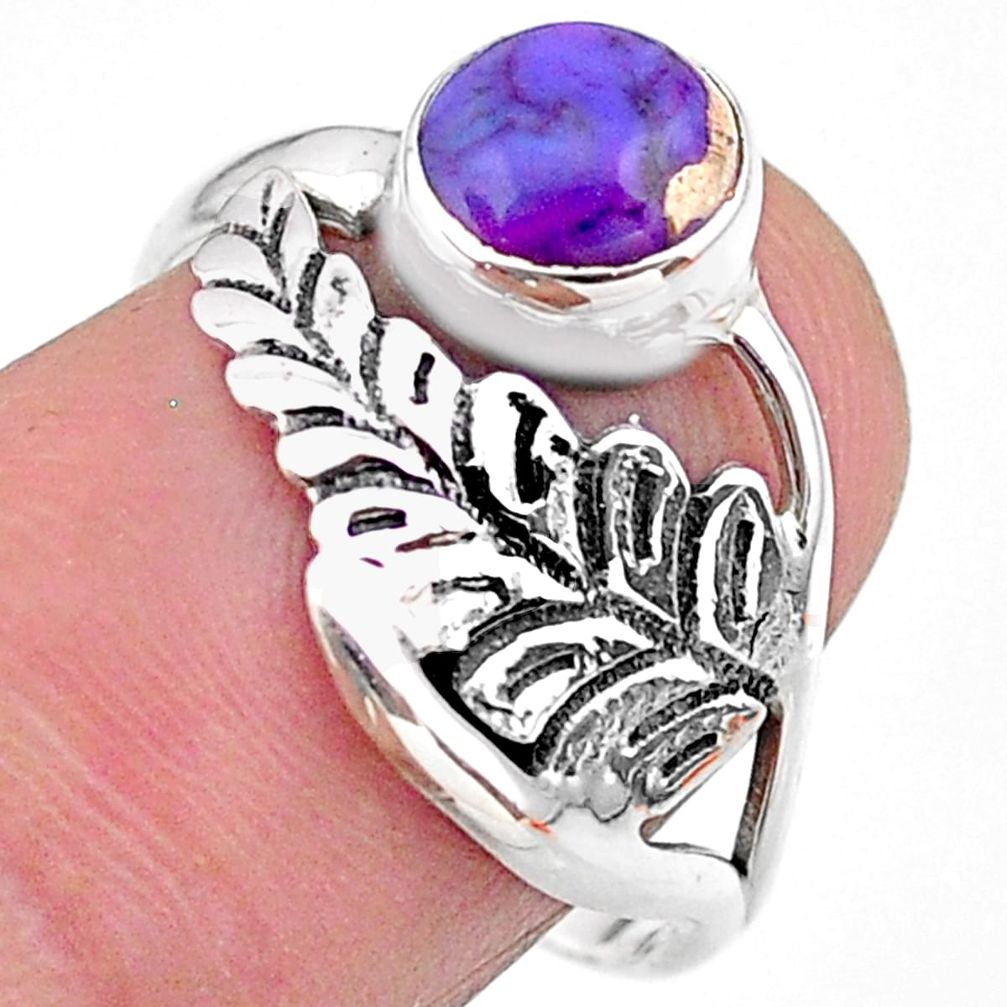 2.42cts solitaire purple copper turquoise 925 silver leaf ring size 8 t25094