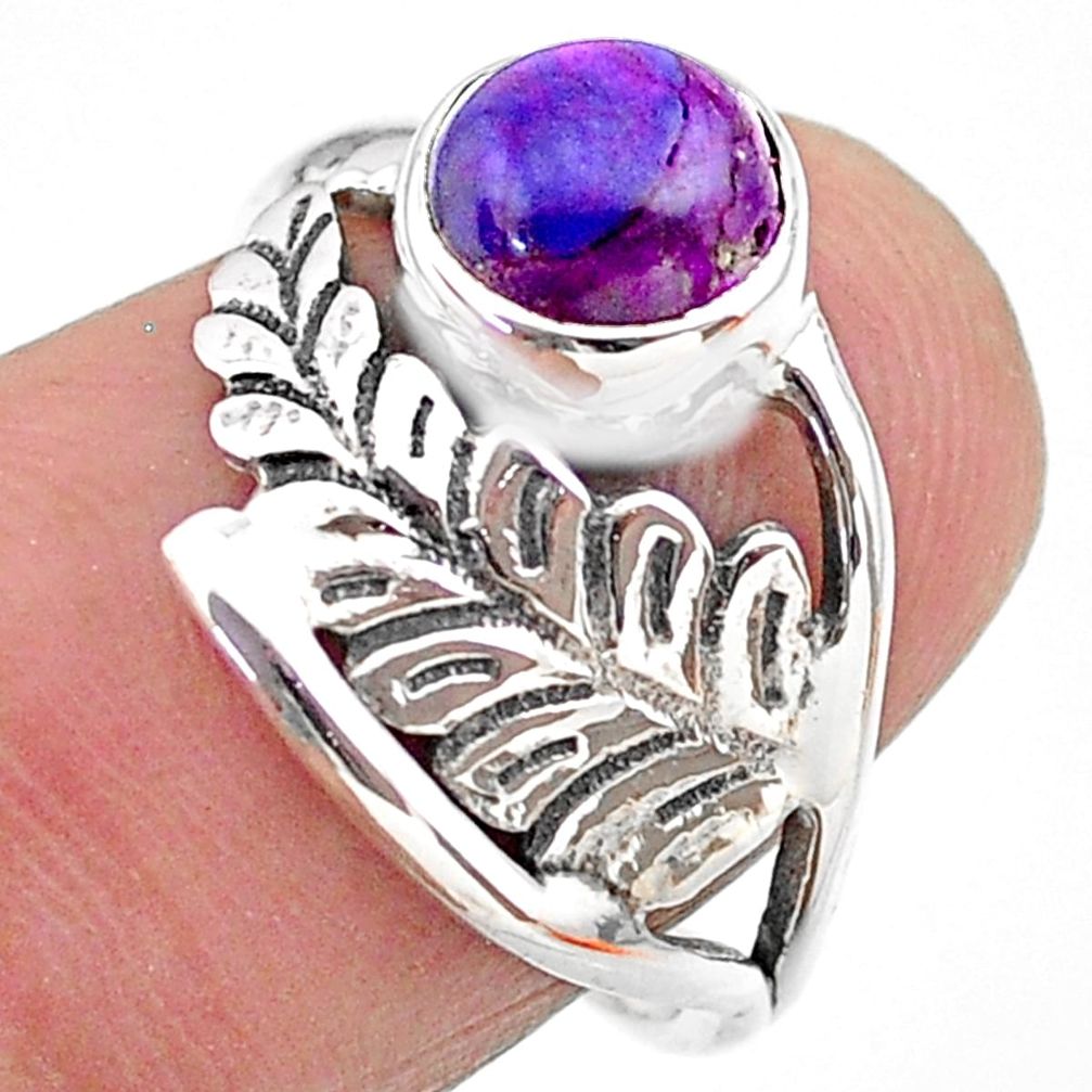 2.28cts solitaire purple copper turquoise 925 silver leaf ring size 6.5 t25093