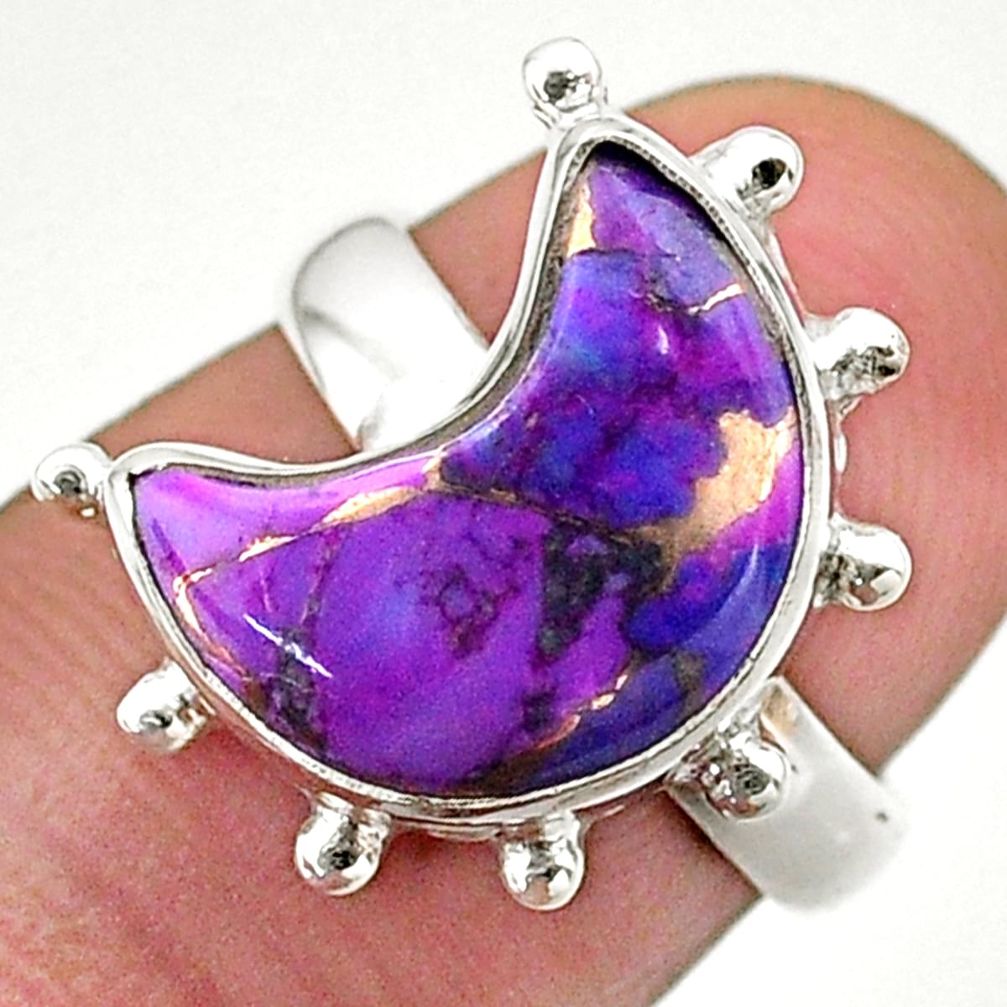 5.38cts solitaire purple copper turquoise 925 silver moon ring size 6 t47819