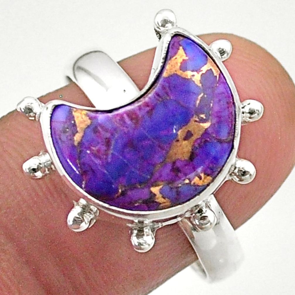 5.83cts solitaire purple copper turquoise 925 silver moon ring size 8.5 t47816