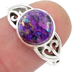 4.98cts solitaire purple copper turquoise 925 sterling silver ring size 8 u49790