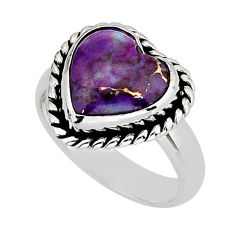 4.90cts solitaire purple copper turquoise heart 925 silver ring size 5 y75470