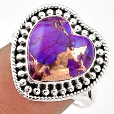 6.76cts solitaire purple copper turquoise heart 925 silver ring size 8 t93227