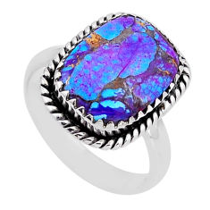6.08cts solitaire purple copper turquoise octagan silver ring size 7.5 n54439