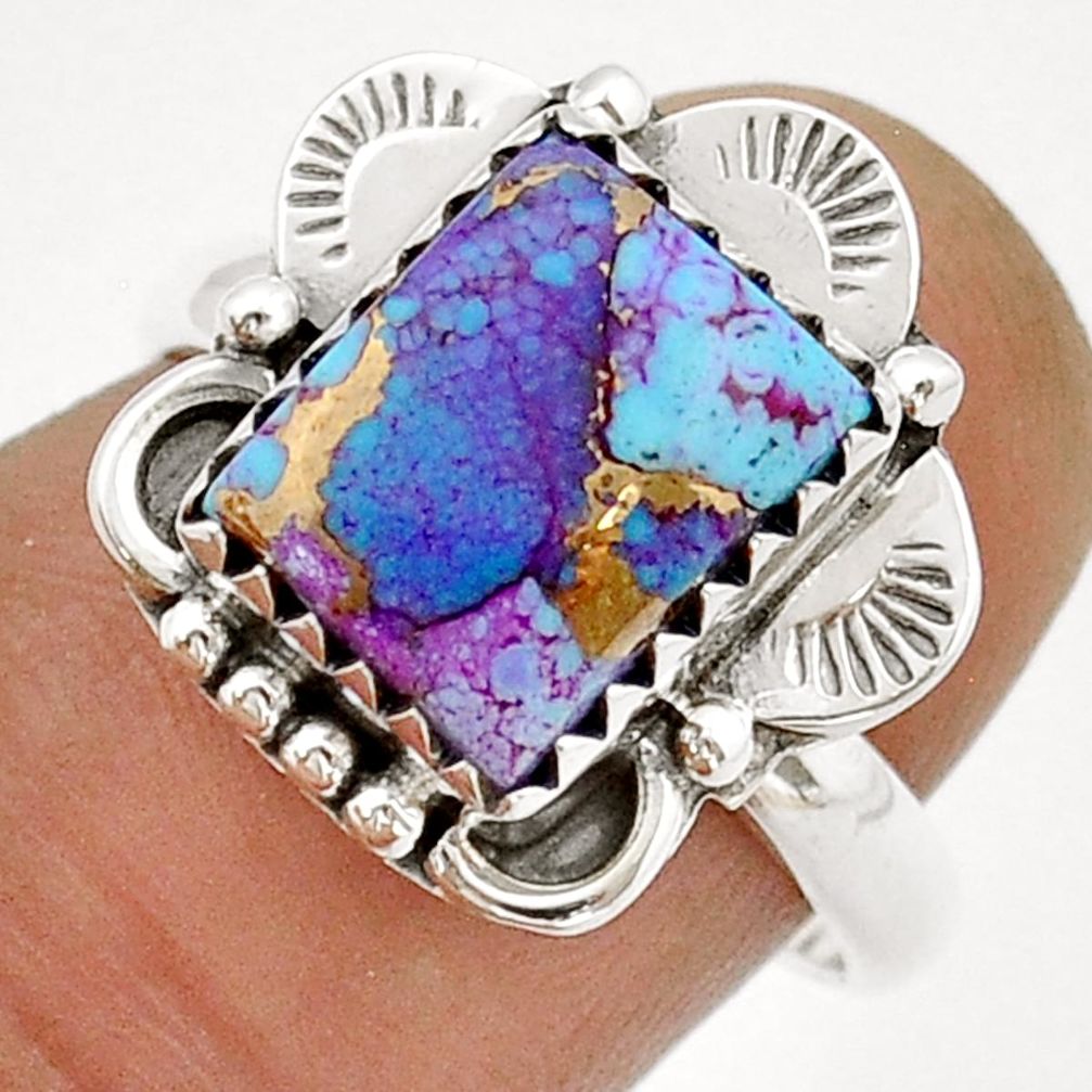 4.01cts solitaire purple copper turquoise octagan silver ring size 7.5 u90608