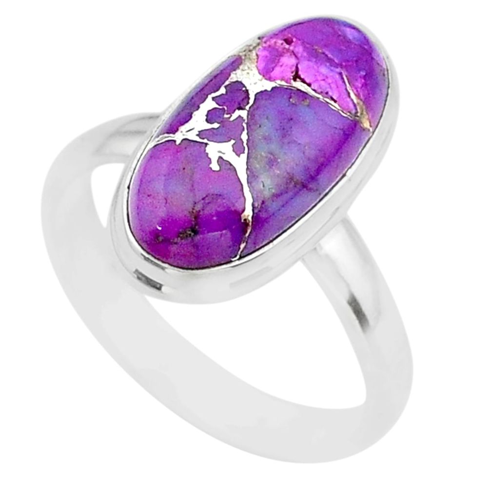 7.67cts solitaire purple copper turquoise oval 925 silver ring size 10 t39017