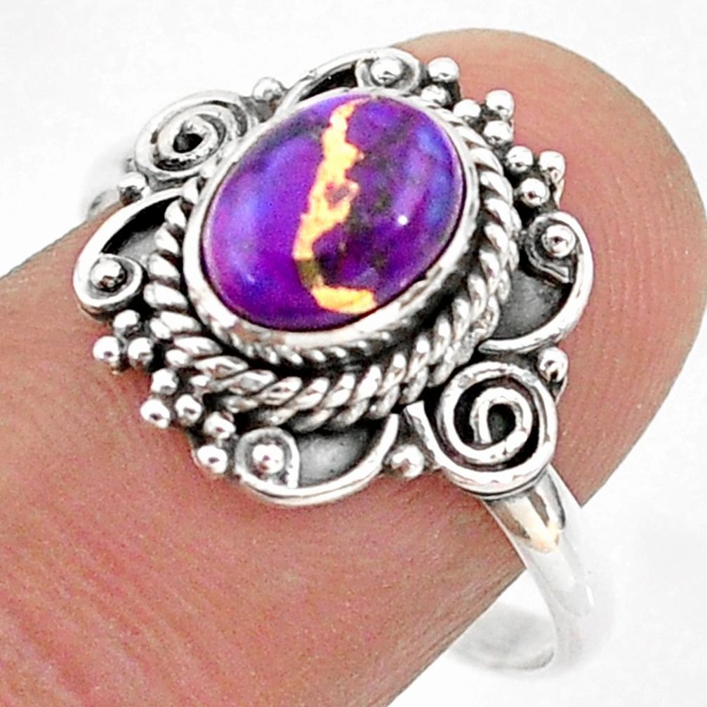 2.09cts solitaire purple copper turquoise oval 925 silver ring size 8.5 t43784