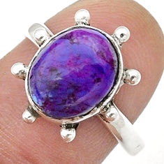 4.63cts solitaire purple copper turquoise oval 925 silver ring size 8.5 u55625