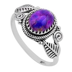 3.17cts solitaire purple copper turquoise oval silver leaf ring size 9 n49914