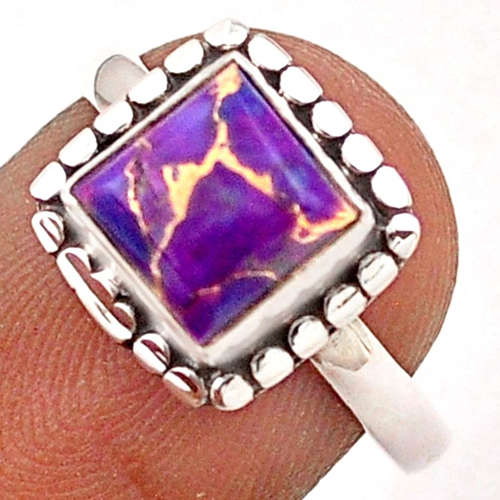 2.42cts solitaire purple copper turquoise square 925 silver ring size 6.5 t87909
