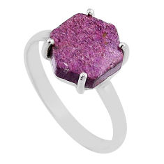 4.72cts solitaire purple purpurite stichtite hexagon silver ring size 8.5 n24281
