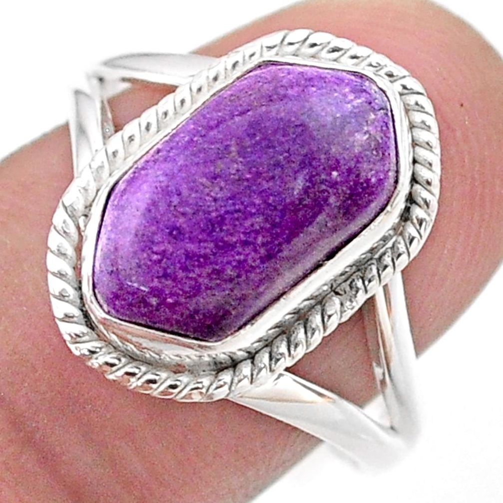 5.11cts solitaire purpurite stichtite 925 silver hexagon ring size 8.5 t48677