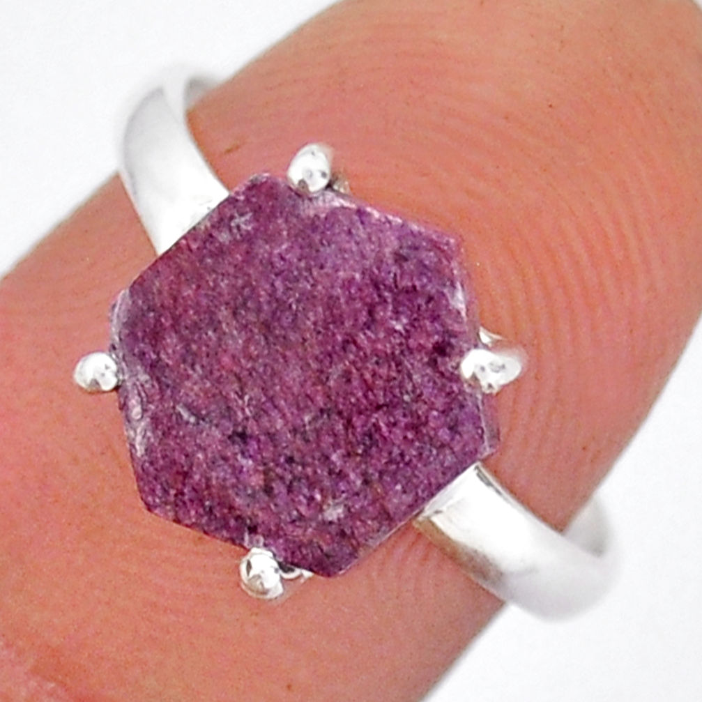 4.37cts solitaire purpurite stichtite hexagon 925 silver ring size 7.5 y18289