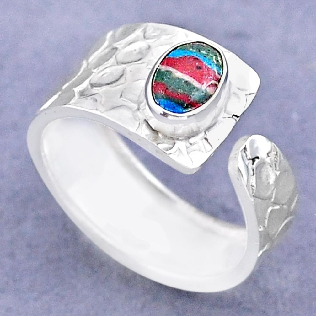 1.42cts solitaire rainbow calsilica 925 silver adjustable ring size 8 t47308