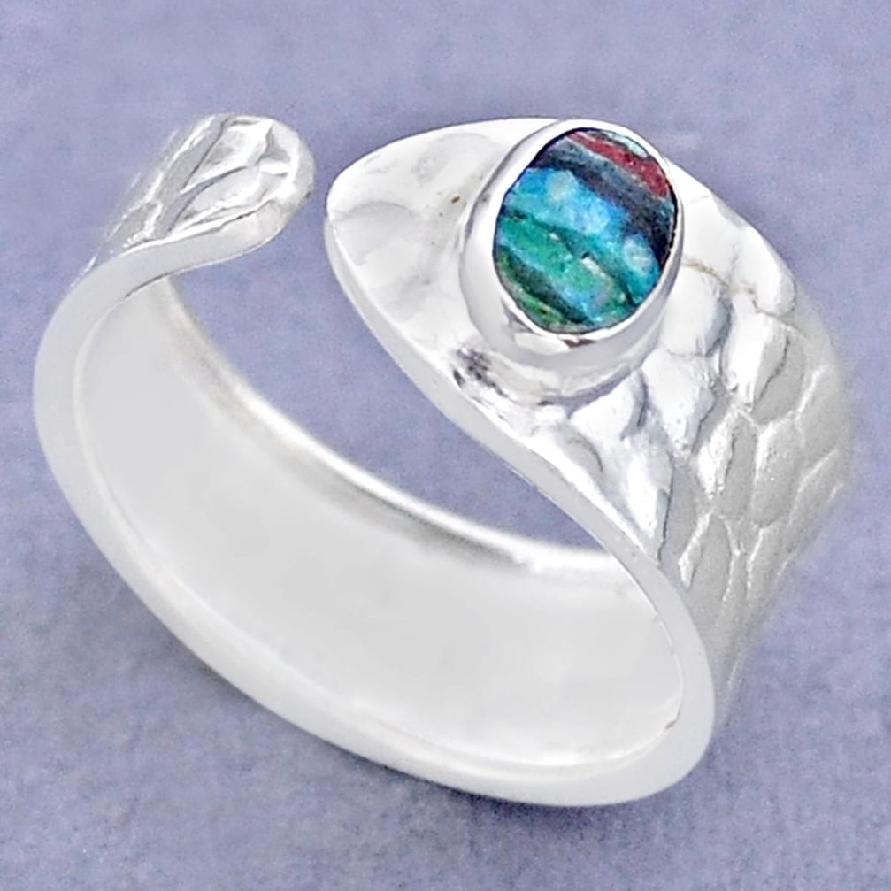 1.51cts solitaire rainbow calsilica 925 silver adjustable ring size 8 t47335