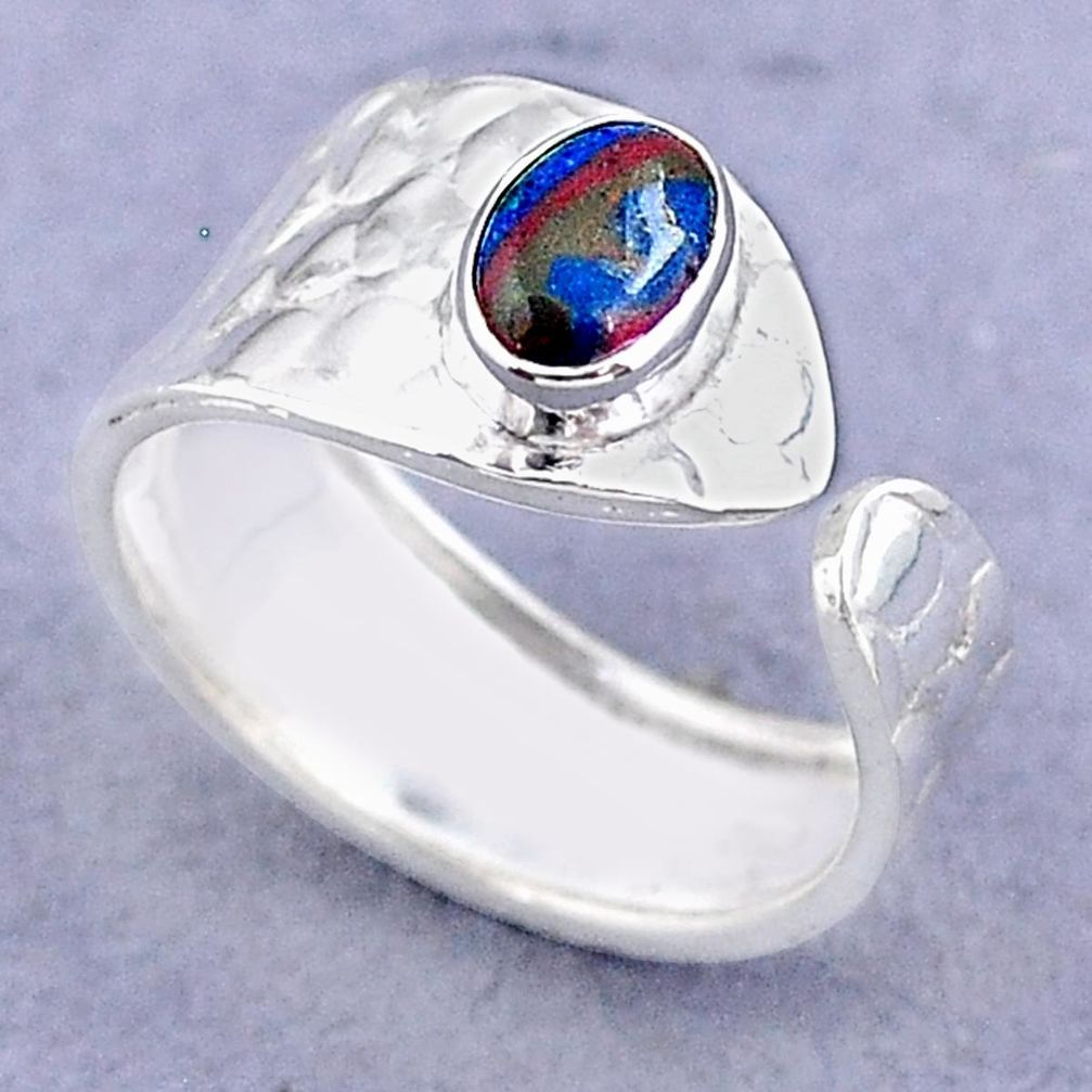 1.42cts solitaire rainbow calsilica 925 silver adjustable ring size 8 t47459