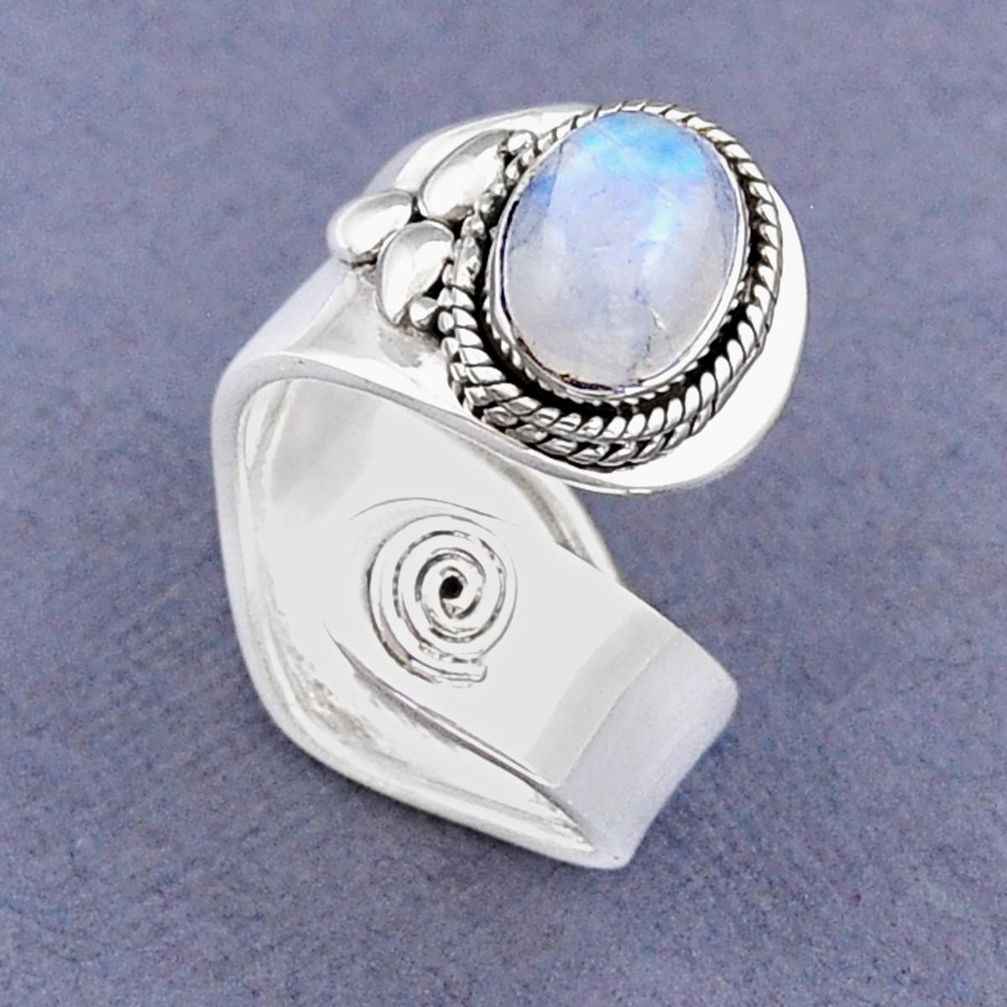 3.12cts solitaire rainbow moonstone 925 silver adjustable ring size 5.5 y26704