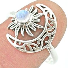 Solitaire rainbow moonstone 925 silver moon with flower ring size 7.5 u37032