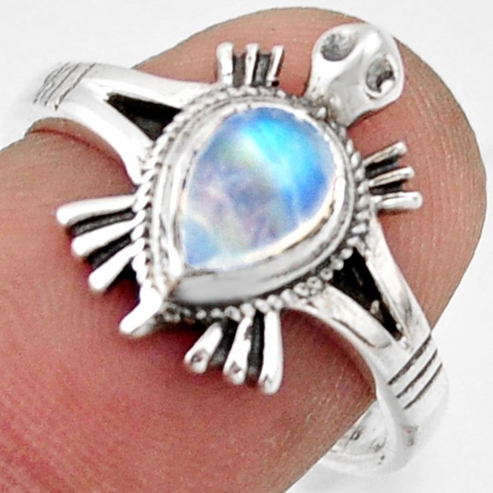 1.51cts solitaire rainbow moonstone 925 silver tortoise ring size 7 r41935