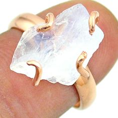 Solitaire rainbow moonstone slice raw 925 silver rose gold ring size 7 t52250