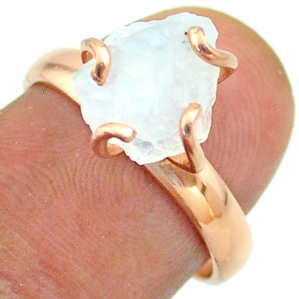 Solitaire rainbow moonstone slice raw 925 silver rose gold ring size 7 t52255