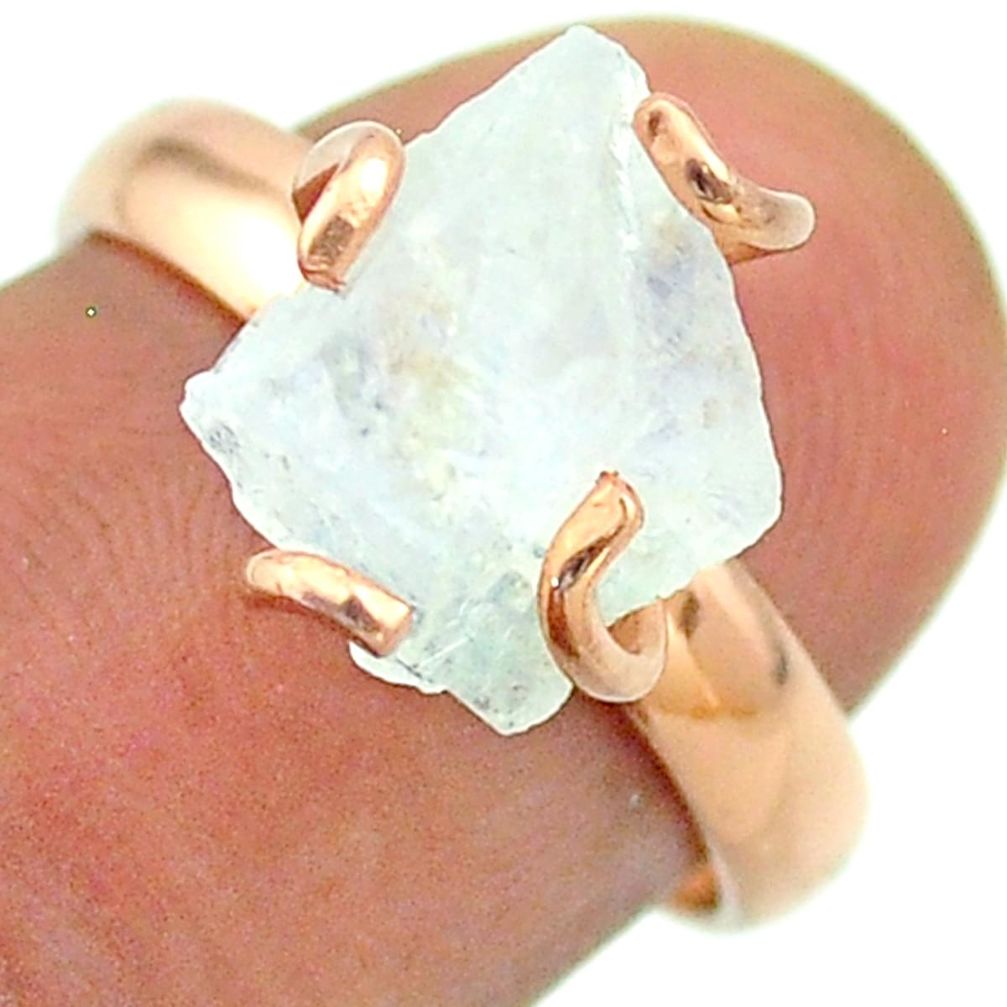 Solitaire rainbow moonstone slice raw 925 silver rose gold ring size 7 t52277