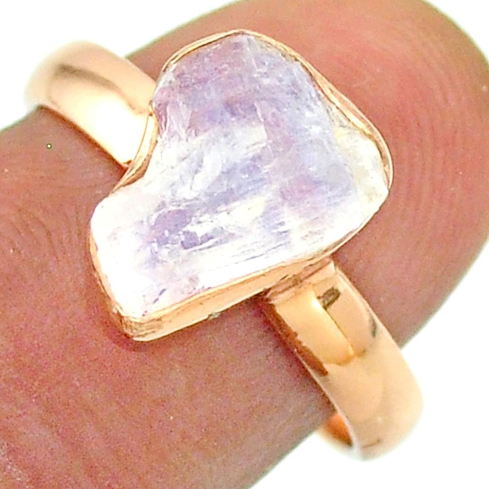 Solitaire rainbow moonstone slice raw 925 silver rose gold ring size 8 t52253