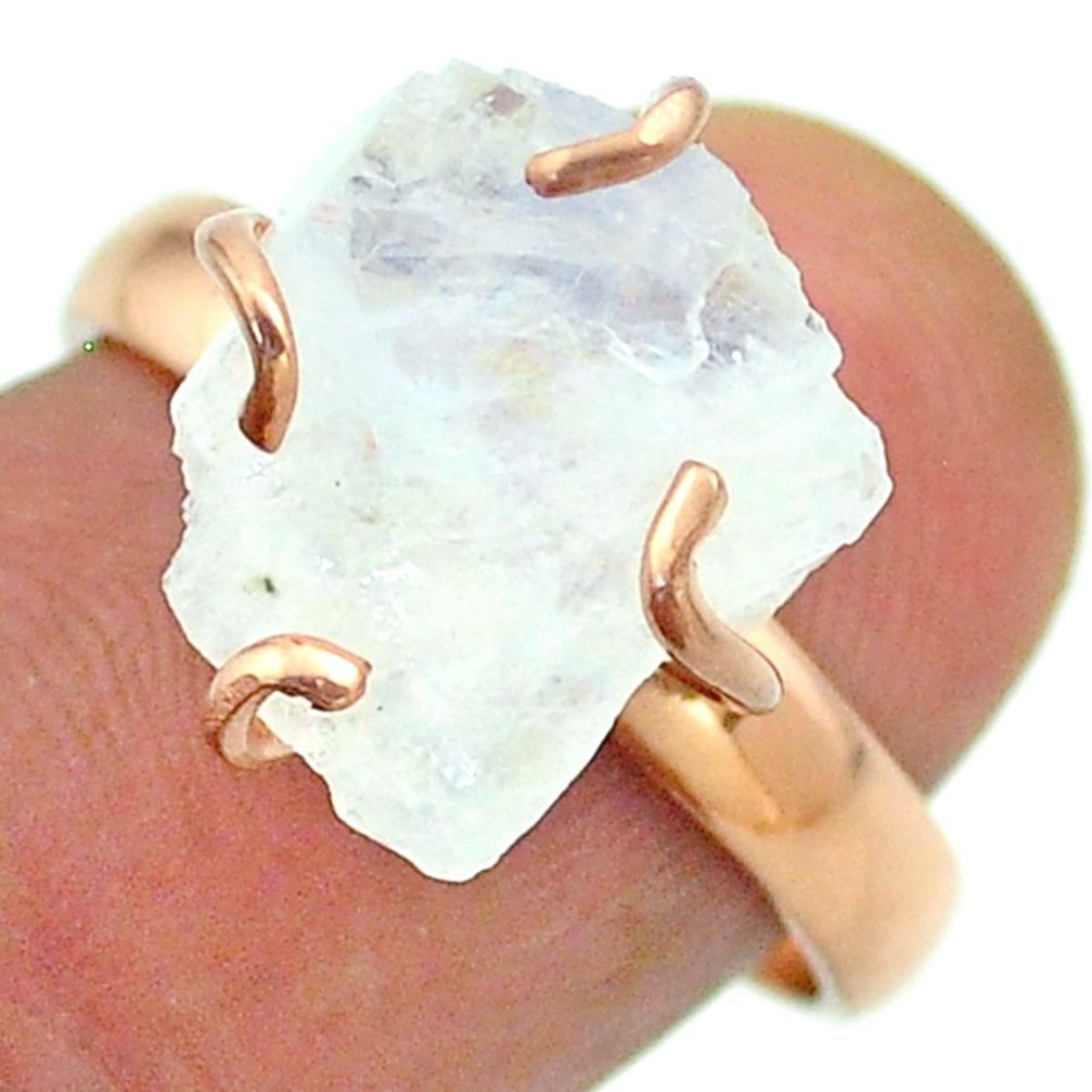 Solitaire rainbow moonstone slice raw 925 silver rose gold ring size 8 t52272