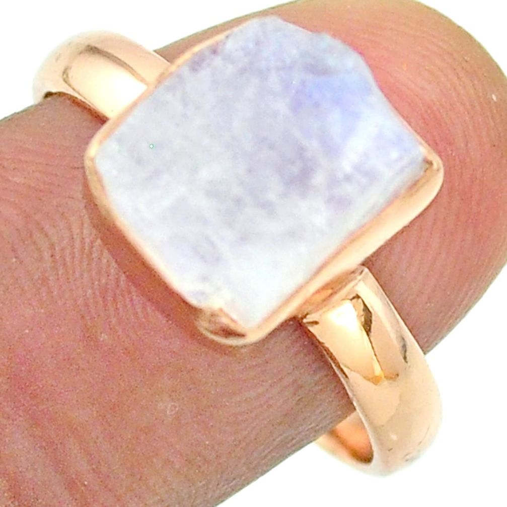 Solitaire rainbow moonstone slice raw 925 silver rose gold ring size 9 t52232