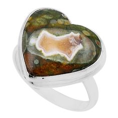 13.79cts solitaire rainforest rhyolite jasper 925 silver ring size 9.5 n31771