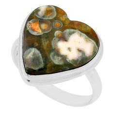 14.88cts solitaire rainforest rhyolite jasper heart silver ring size 10.5 n31778