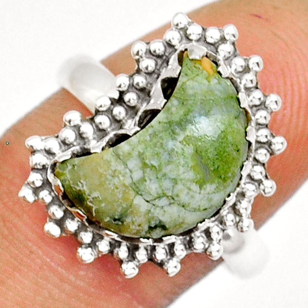 5.53cts solitaire rainforest rhyolite jasper moon silver ring size 8.5 y12475