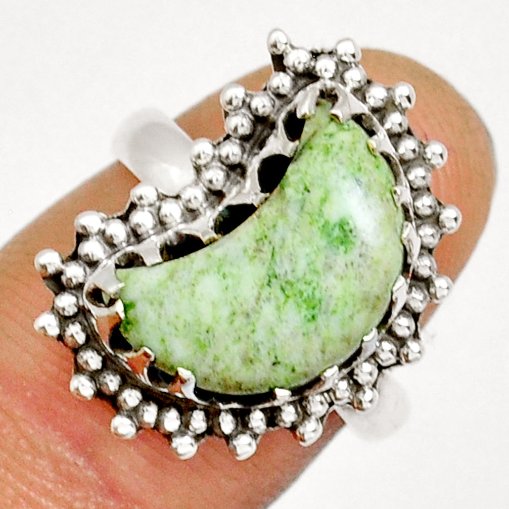 5.52cts solitaire rainforest rhyolite jasper moon silver ring size 6.5 y12478