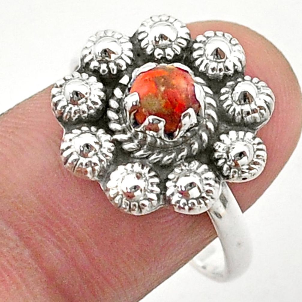 0.87cts solitaire red copper turquoise 925 silver flower ring size 9 t40742