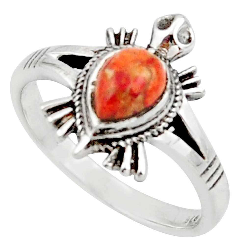 1.46cts solitaire red copper turquoise 925 silver tortoise ring size 7 r40653