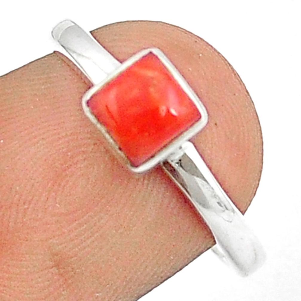 0.75cts solitaire red coral 925 sterling silver ring jewelry size 6 u27635