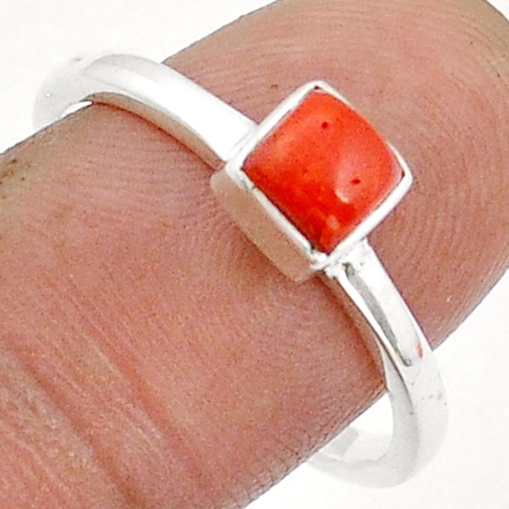0.91cts solitaire red coral 925 sterling silver ring jewelry size 9.5 u90901