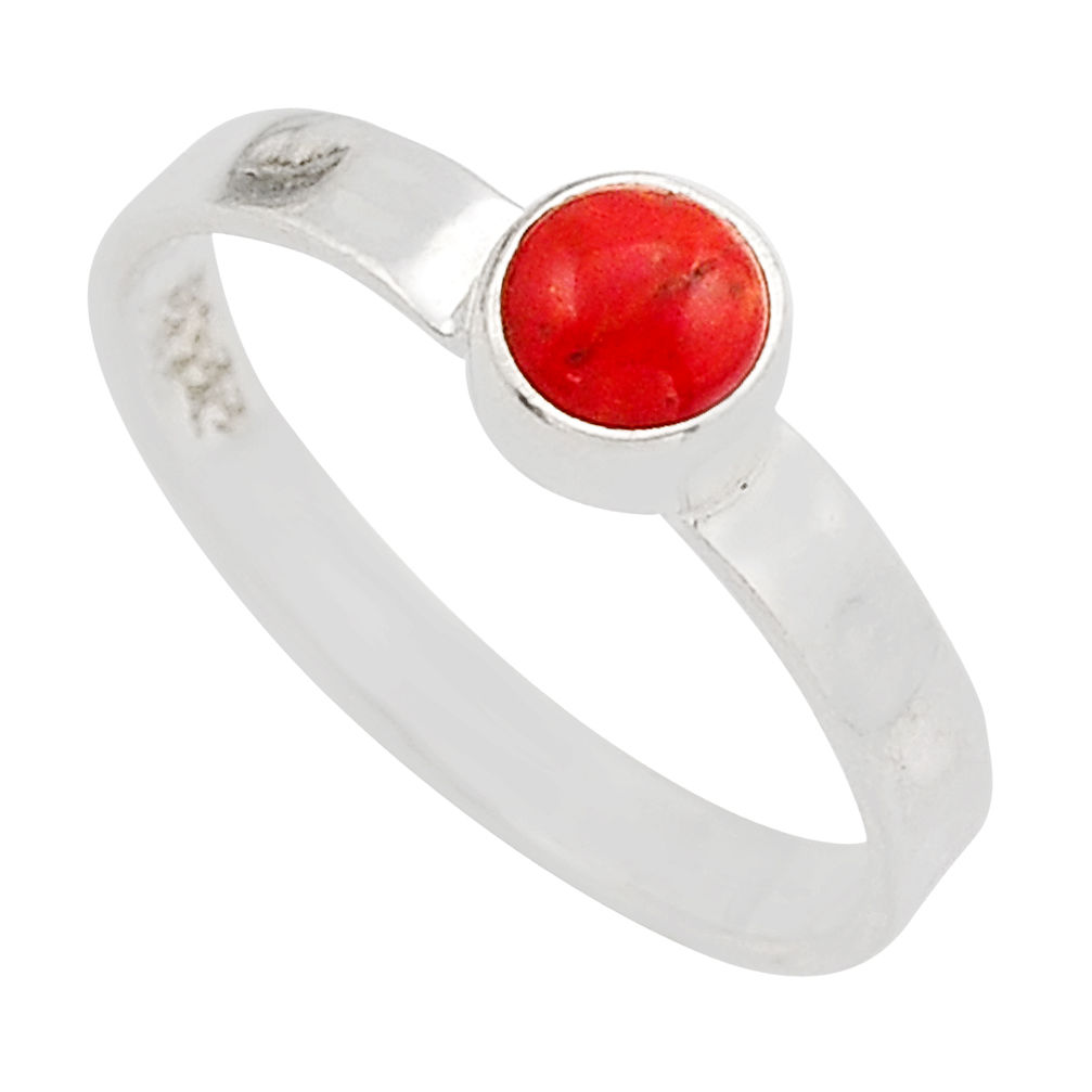 0.81cts solitaire red coral 925 sterling silver ring jewelry size 7.5 y94366