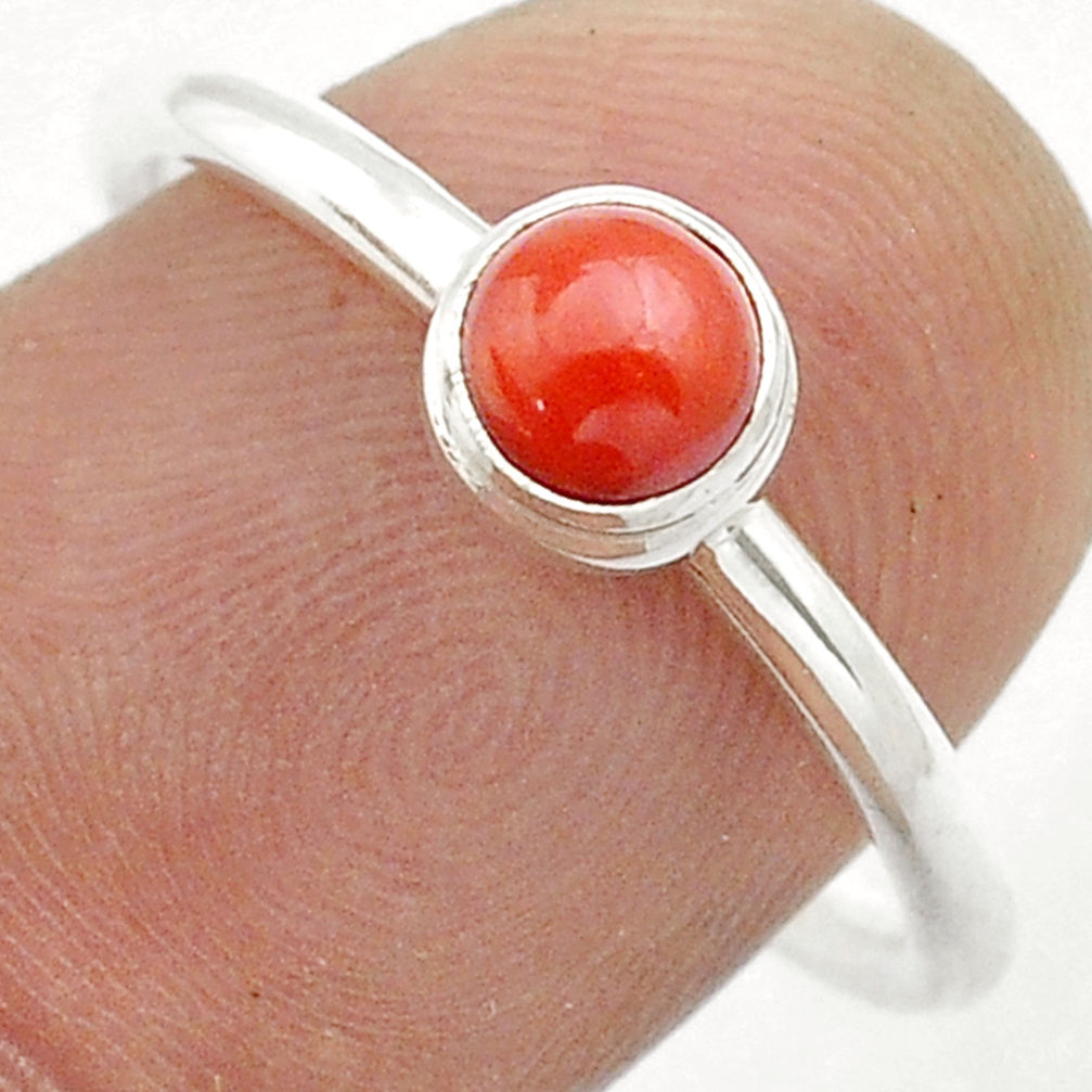 0.89cts solitaire red coral round 925 sterling silver ring jewelry size 8 u55124