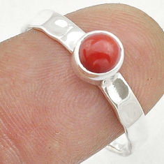0.91cts solitaire red coral round 925 sterling silver ring jewelry size 9 u55136