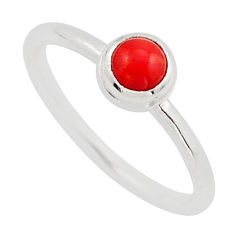 1.07cts solitaire red coral round sterling silver ring jewelry size 7.5 y94367