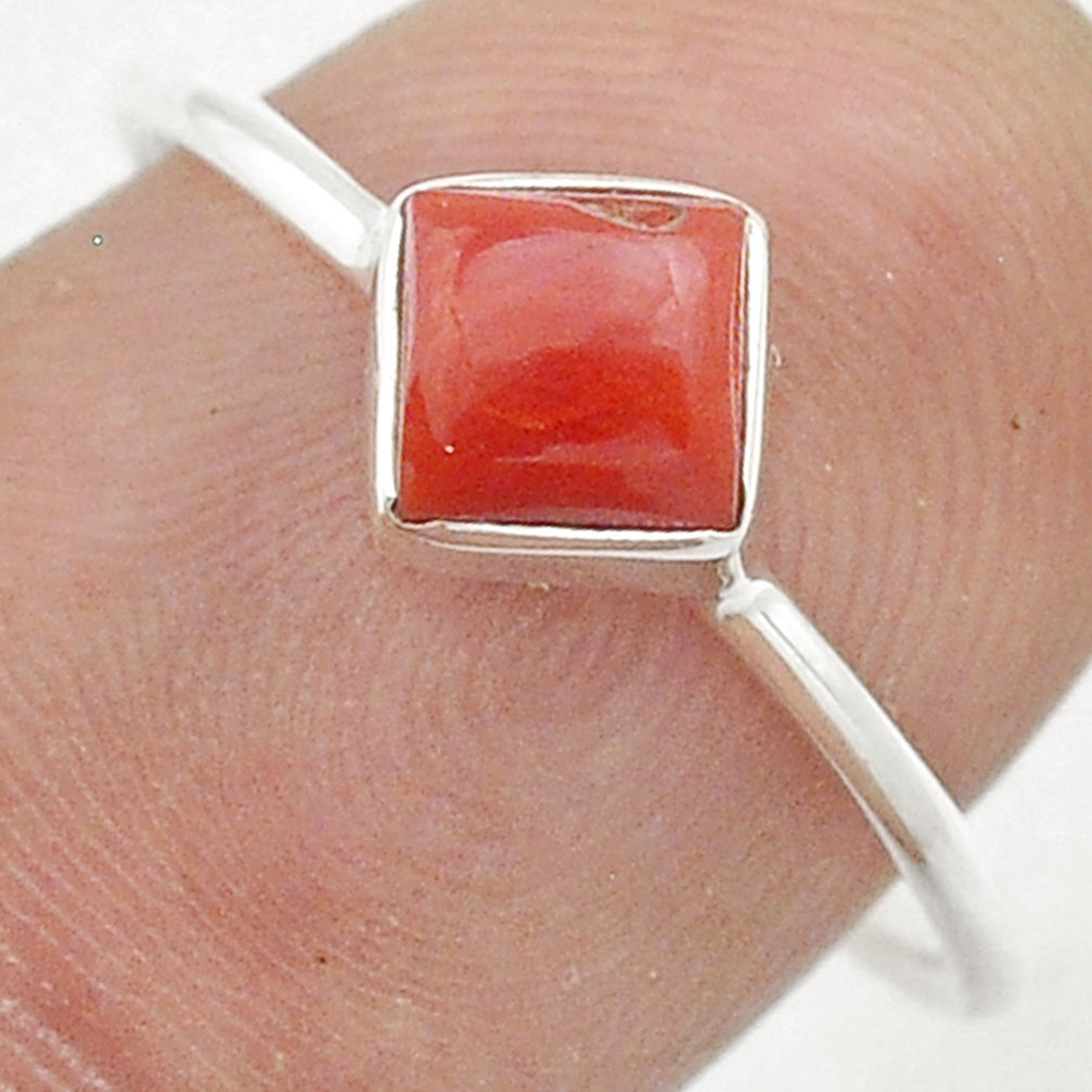 0.81cts solitaire red coral square sterling silver ring jewelry size 8 u55123
