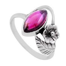 2.50cts solitaire red garnet marquise silver flower with leaf ring size 6 n45536