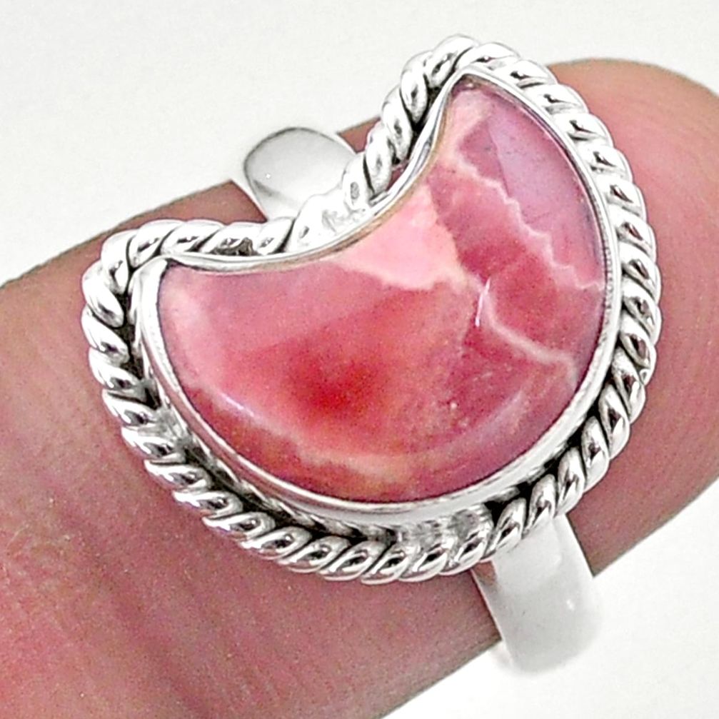 5.23cts solitaire rhodochrosite inca rose 925 silver moon ring size 7 t47669