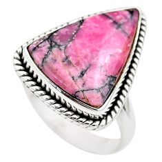 14.41cts solitaire rhodonite in black manganese 925 silver ring size 9 t75261