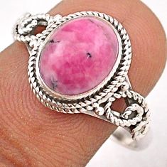 3.83cts solitaire rhodonite in black manganese 925 silver ring size 9 t87726